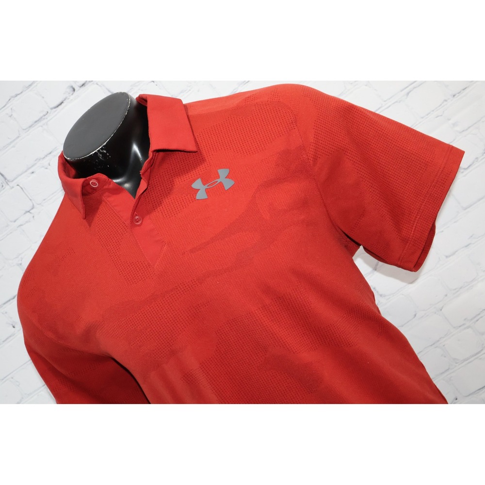 Under Armour Golf Polo Mens XL Red HeatGear Loose Camo Mesh Golf Shirt Polyester